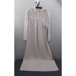 Vintage Barbizon‎ Night Gown Womens Large Pink Long Sleeve Lace Satiny